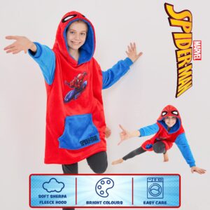 Marvel Spiderman Fleece Blanket Hoodie for Boys and Teenagers - One Size Cosy Hooded Blanket - Spiderman Gifts for Boys (Red)