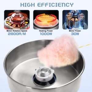 Rengue Cotton Candy Machine Commercial, 1000W Electric Cotton Candy Machine, Cotton Candy Maker with Stainless Steel Bowl, Sugar Scoop, Storage Drawer, Perfect for Family Party, Kids Birthday