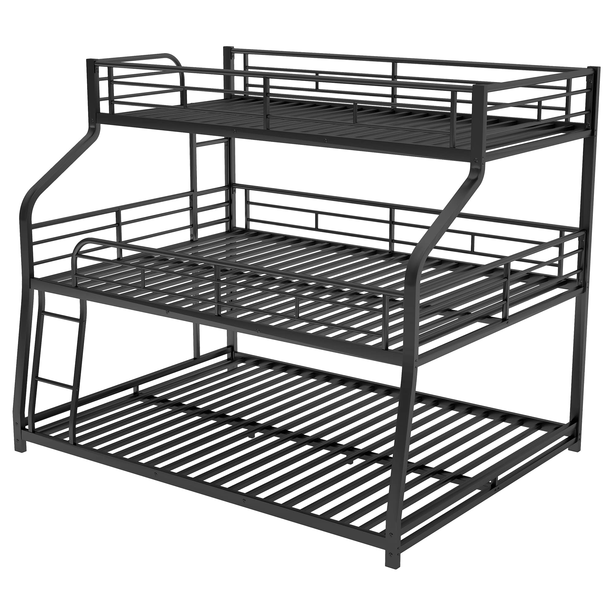 YOPTO Twin XL/Full XL/Queen Triple Bunk Bed with Long and Short Ladder and Full-Length Guardrails,Metal Bed-Frame for Bedroom/Living Room/Apartment,Guest-Room,Black