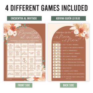 Boho Spanish Bridal Shower Games 20 Guests - Juegos Para Despedida De Soltera En Español, Wedding Shower Games, Bridal Shower Bingo In Spanish, Popular Bridal Shower Games Spanish Edition