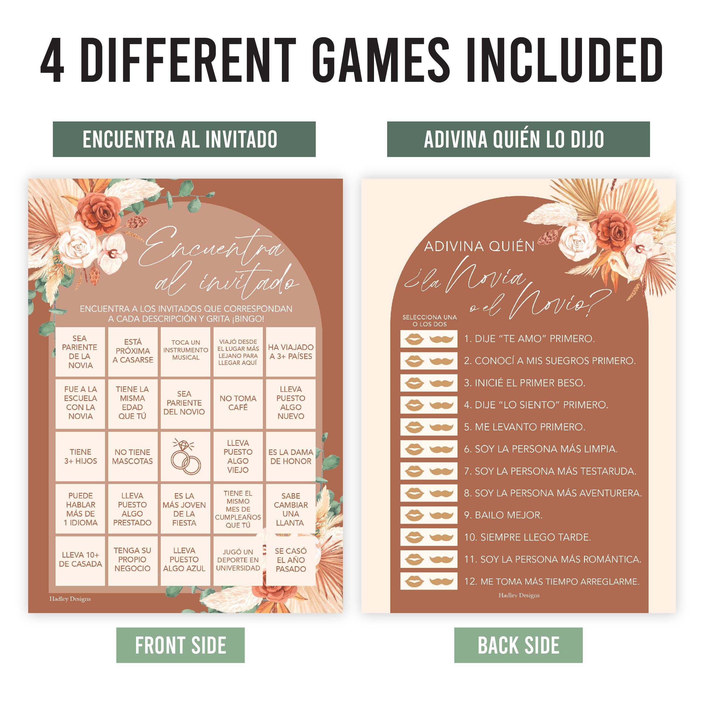 Boho Spanish Bridal Shower Games 20 Guests - Juegos Para Despedida De Soltera En Español, Wedding Shower Games, Bridal Shower Bingo In Spanish, Popular Bridal Shower Games Spanish Edition