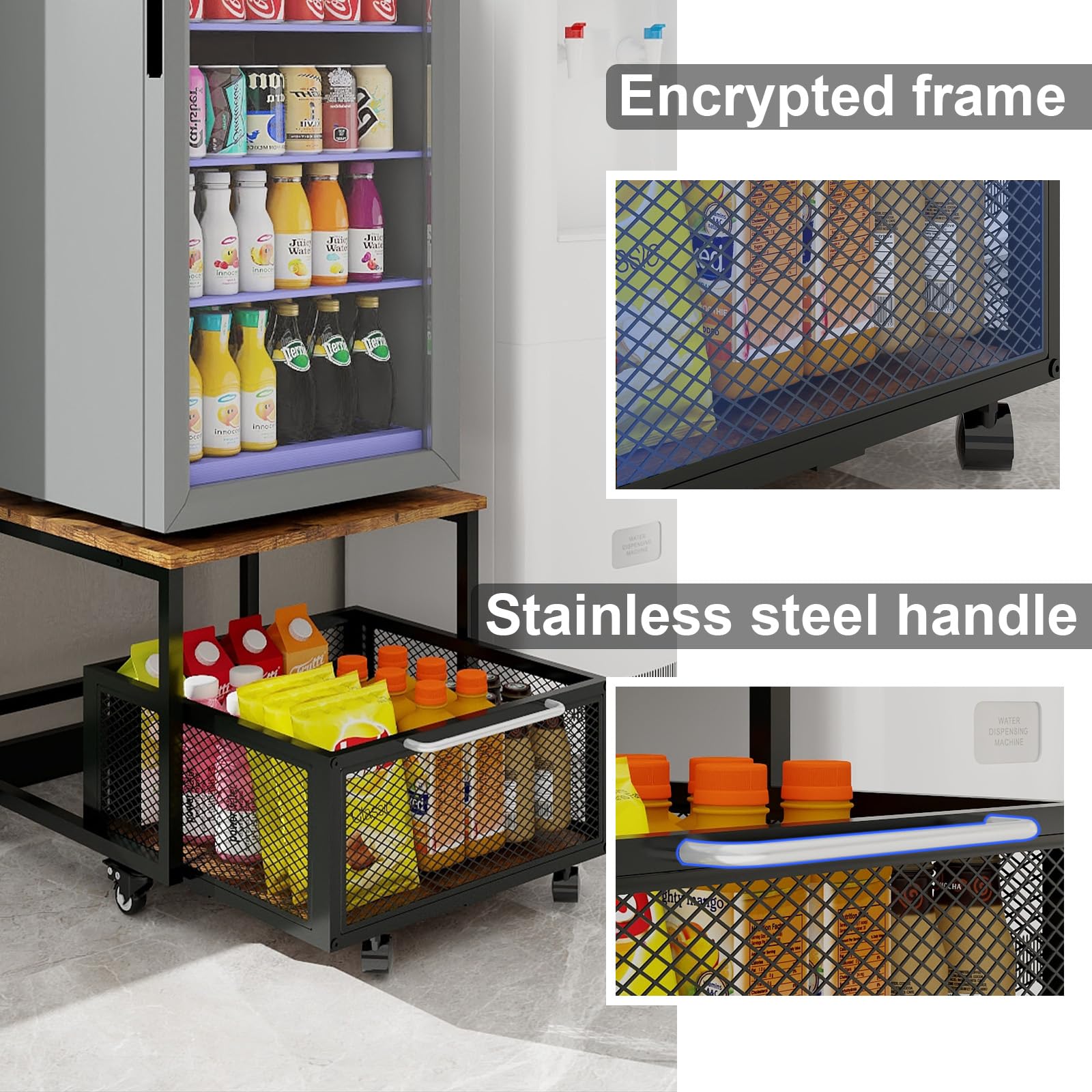 PUNCIA 19.7x19.7in Fridge Stand with Storage Mobile Beverage Refrigerator Stand for Coffee Bar Dorm Fridge Cart for Compact Refrigerator Mini Fridge Organizer with Drawer Basket for Home Office