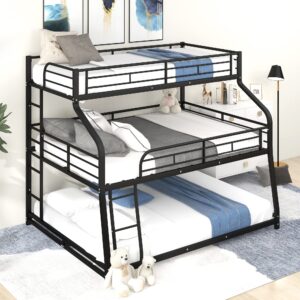 yopto twin xl/full xl/queen triple bunk bed with long and short ladder and full-length guardrails,metal bed-frame for bedroom/living room/apartment,guest-room,black