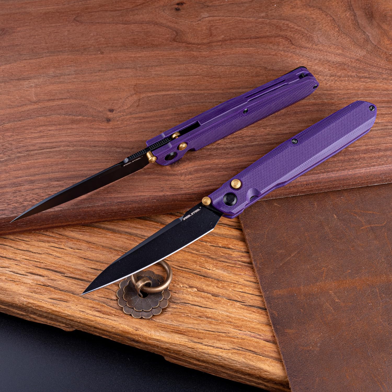 Real Steel Metamorph G5 Button Lock Folding Pocket Knife - 14C28N Steel Blade and G10 Handle - Deep Carry Pocket Clip (Purple G10/Black)