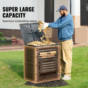 VEVOR Garden Compost Bin 80 Gallon, BPA Free Composter, Large Capacity Outdoor Composting Bin with Top Lid and Bottom Door, Easy Assembling, Lightweight, Fast Creation of Fertile Soil