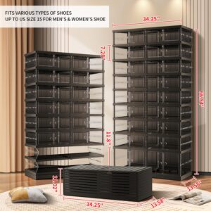 CIMLORD 9-Tier Foldable Shoe Rack for Closet Entryway 18-36Pairs,Stackable Clear Shoe Storage Boxes Organizer with Door Plastic Shoe Cabinet Bins with Lids Shoes Shelf Easy Assembly Large Black