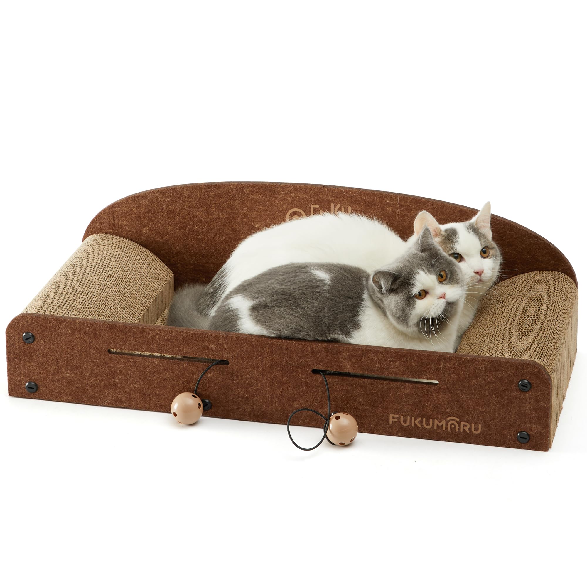 FUKUMARU 26 Inch Cat Scratcher Cardboard Lounge Bed, Durable Cat Scratcher Extra Large Lounger, 2 Reversible Cat Scratching Pads Refill for Indoor Cats, Cat Scratch Bed Cardboard Toy, Caramel Color