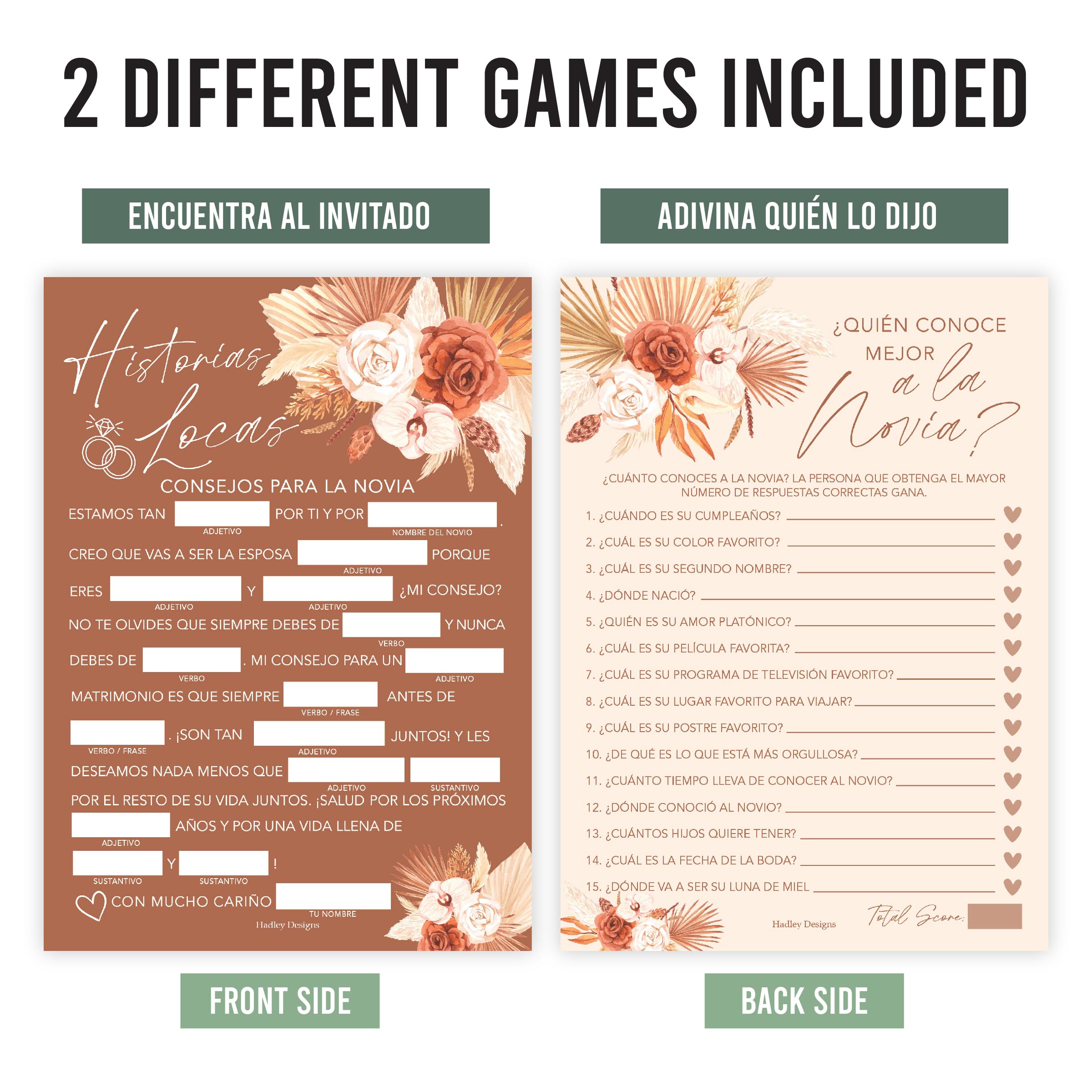 Boho Spanish Bridal Shower Games 20 Guests - Juegos Para Despedida De Soltera En Español, Wedding Shower Games, Hilarious Bridal Shower Games, Popular Bridal Shower Games Spanish Edition