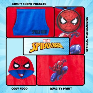 Marvel Spiderman Fleece Blanket Hoodie for Boys and Teenagers - One Size Cosy Hooded Blanket - Spiderman Gifts for Boys (Red)