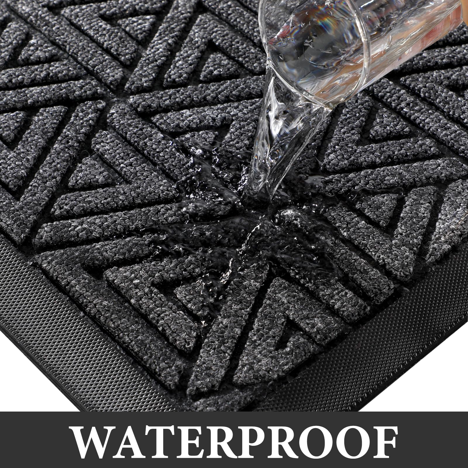 Yimobra Front Door Mat Outside Entrance 47 x 24, Waterproof and Washable Outdoor Mat, Non Slip Rubber Backing, Heavy Duty Welcome Matt for Home Entry Floor Porch Garage Office, Low Profile, Mix Grey