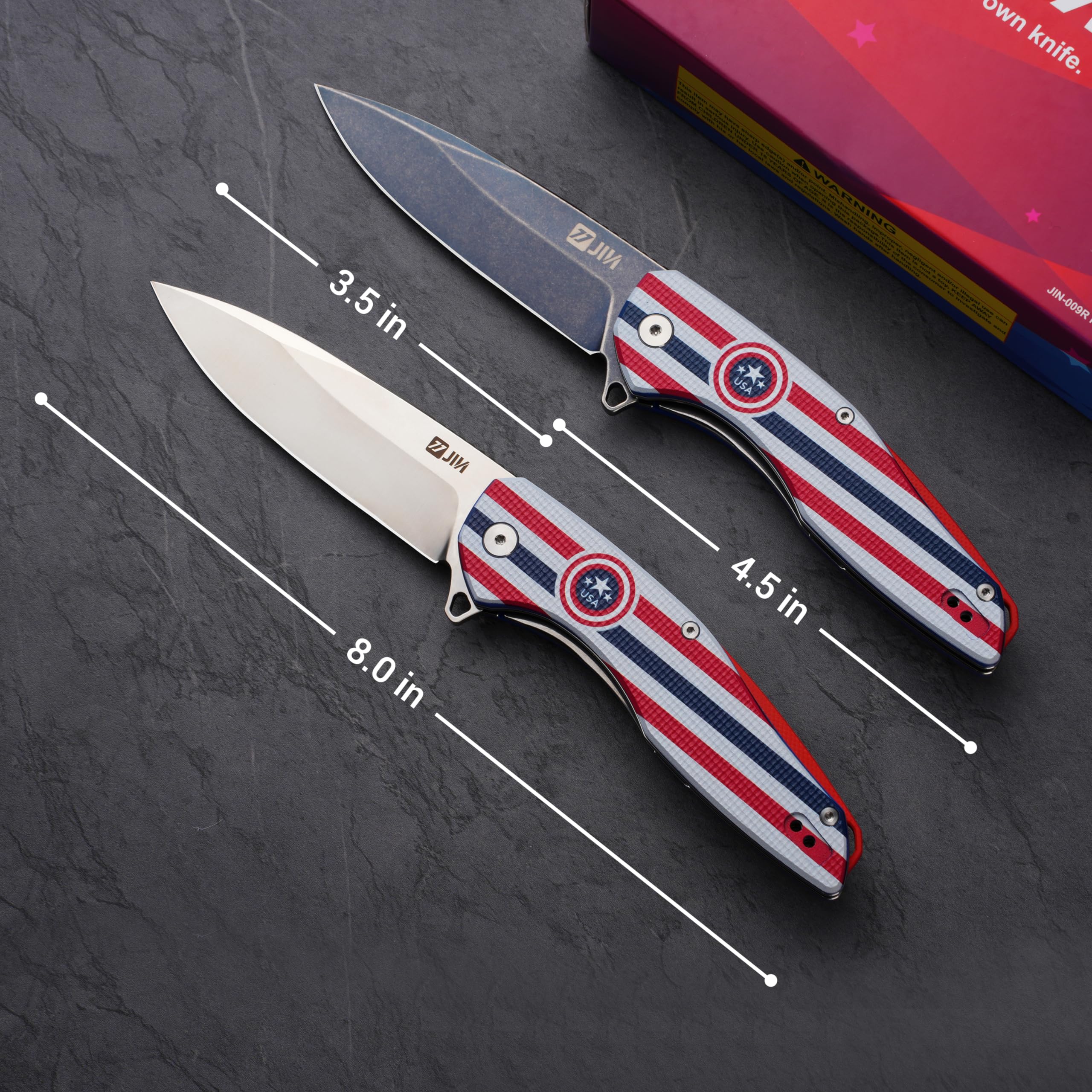 JIN Pocket Knife for Men, Folding Knife EDC, Captain Pocket Knife with Clip, Sharp Knives with Blue 3.5" D2 Blade, DIY Knife Kit, Christmas Gift For Men