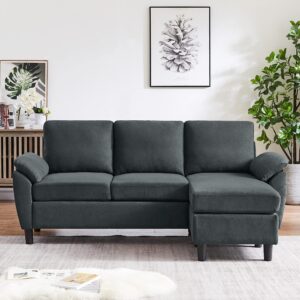 Tornama 79" Convertible Sectional Sofa, Small L Shaped 3 Seat Couch with Reversible Chaise, Modern Linen Fabric Sofa Couches for Living Room, Apartment and Small Space, Dark Grey