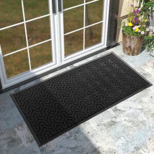 yimobra front door mat outside entrance, 47x24 waterproof outdoor indoor welcome mat, heavy duty doormat, low profile, non slip garge porch entryway mat, easy clean, black