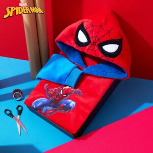 Marvel Spiderman Fleece Blanket Hoodie for Boys and Teenagers - One Size Cosy Hooded Blanket - Spiderman Gifts for Boys (Red)