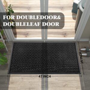 Yimobra Front Door Mat Outside Entrance, 47x24 Waterproof Outdoor Indoor Welcome Mat, Heavy Duty Doormat, Low Profile, Non Slip Garge Porch Entryway Mat, Easy Clean, Black