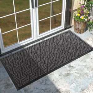 yimobra front door mat outside entrance 47 x 24, waterproof and washable outdoor mat, non slip rubber backing, heavy duty welcome matt for home entry floor porch garage office, low profile, mix grey