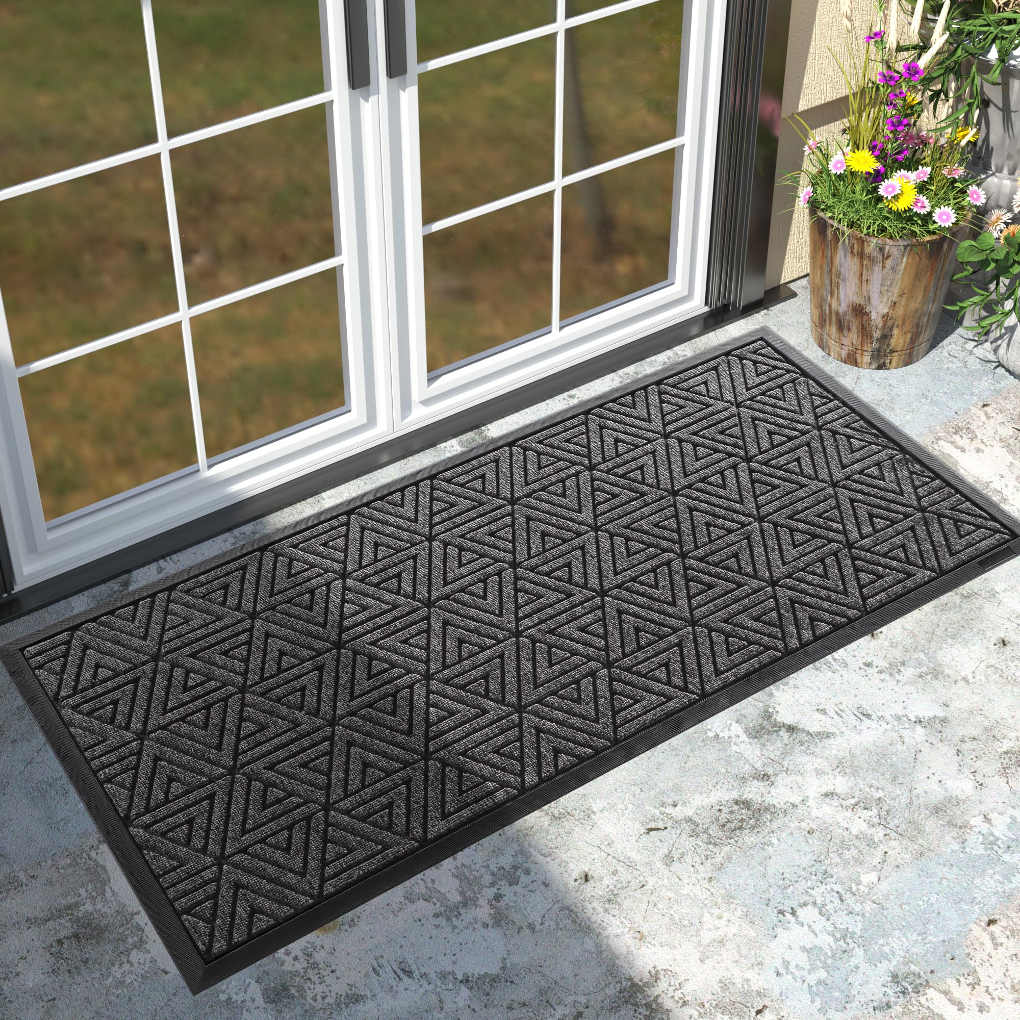 Yimobra Front Door Mat Outside Entrance 47 x 24, Waterproof and Washable Outdoor Mat, Non Slip Rubber Backing, Heavy Duty Welcome Matt for Home Entry Floor Porch Garage Office, Low Profile, Mix Grey