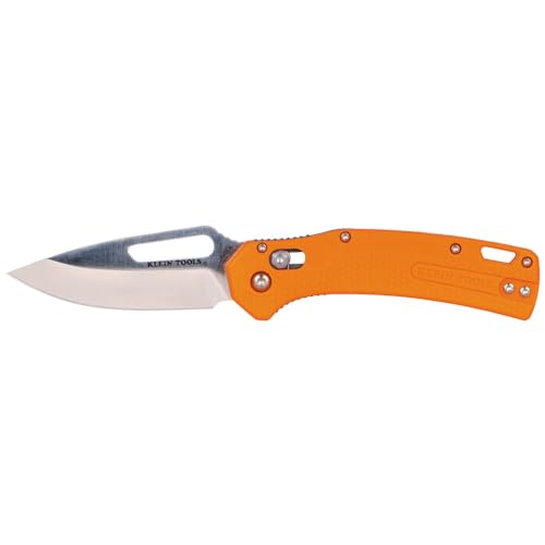 Klein Tools OFK000ORT KTO Resurgence Fishing Pocket Knife, AUS-8 Stainless Steel, Drop Point Blade, Orange Handle, Perfect EDC for Anglers