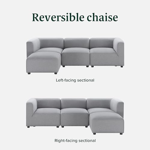 Zinus Luca Reversible Chaise Sectional Sofa, Modern Style, Flexible Modular Design, Easy Tool-Free Assembly, Grey