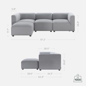 Zinus Luca Reversible Chaise Sectional Sofa, Modern Style, Flexible Modular Design, Easy Tool-Free Assembly, Grey