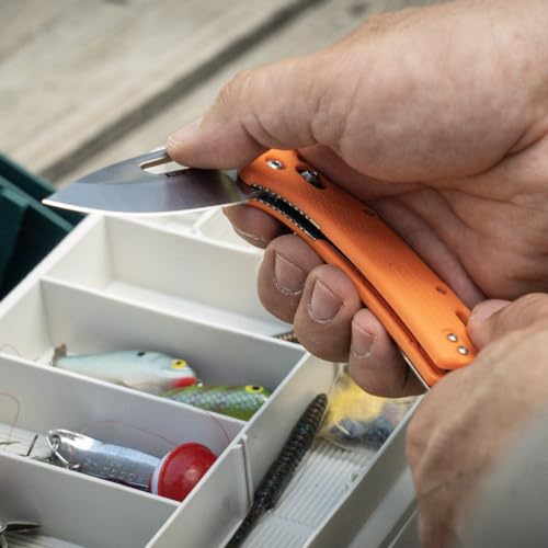 Klein Tools OFK000ORT KTO Resurgence Fishing Pocket Knife, AUS-8 Stainless Steel, Drop Point Blade, Orange Handle, Perfect EDC for Anglers