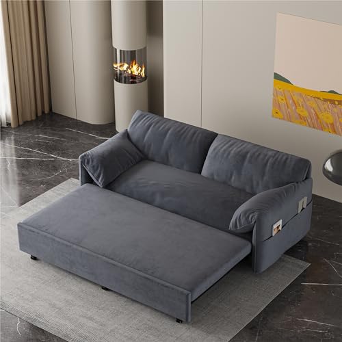 3-in-1 Multi-Functional Convertible Loveseat Sofa Bed , Comfy Upholstered Sleeper Futon Couch Pull Out Sofacama , Chaise Lounge with Adjustable Backrest , RV Furniture for Living Room Small Places