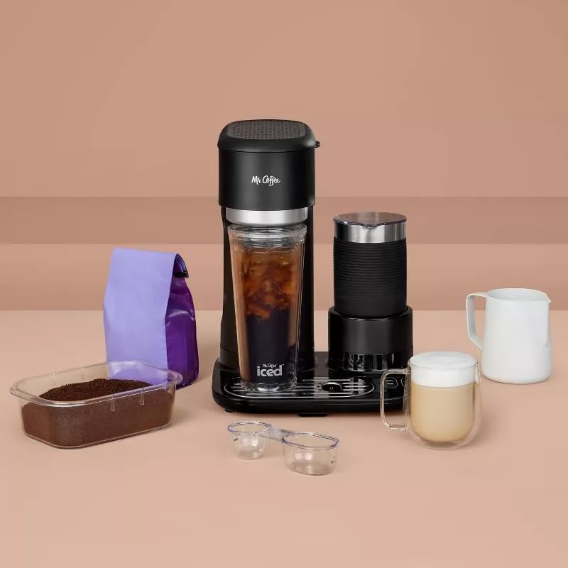 Mr. Coffee 4-in-1 Single-Serve Latte, Iced, and Hot Coffee Maker with Milk Frother and Tumbler Black