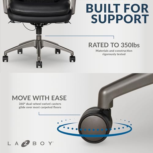 La-Z-Boy Nova Vegan Leather Modern Executive Ergonomic Design Office Chair, Memory Foam Thick Contoured Seat Back with Patented Lumbar Support Technology, Soft to Medium Sit Comfort, Black