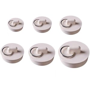 6 pcs rubber sink stopper white bathtub drain stopper kitchen drain plug with pull ring for laundry kitchen washroom bathroom bathtub sink, 6 sizes