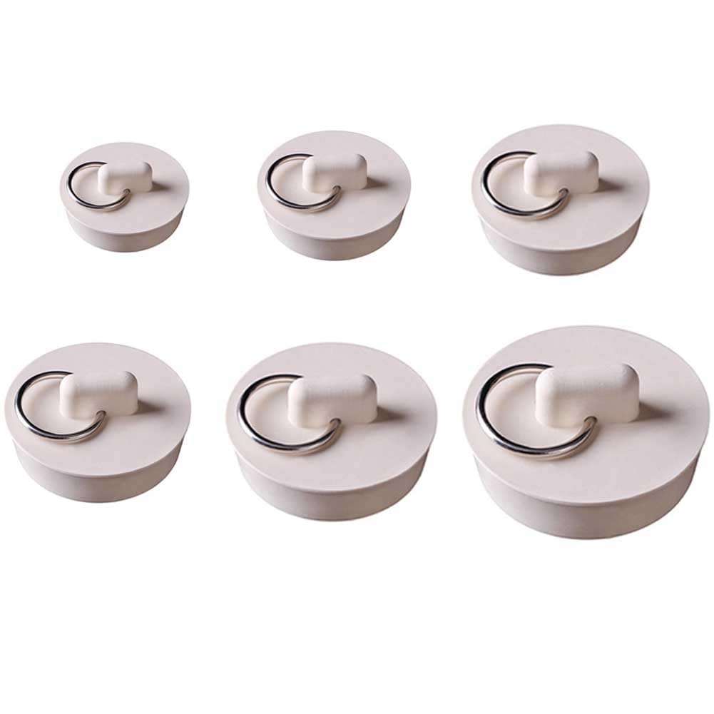 6 Pcs Rubber Sink Stopper White Bathtub Drain Stopper Kitchen Drain Plug with Pull Ring for Laundry Kitchen Washroom Bathroom Bathtub Sink, 6 Sizes