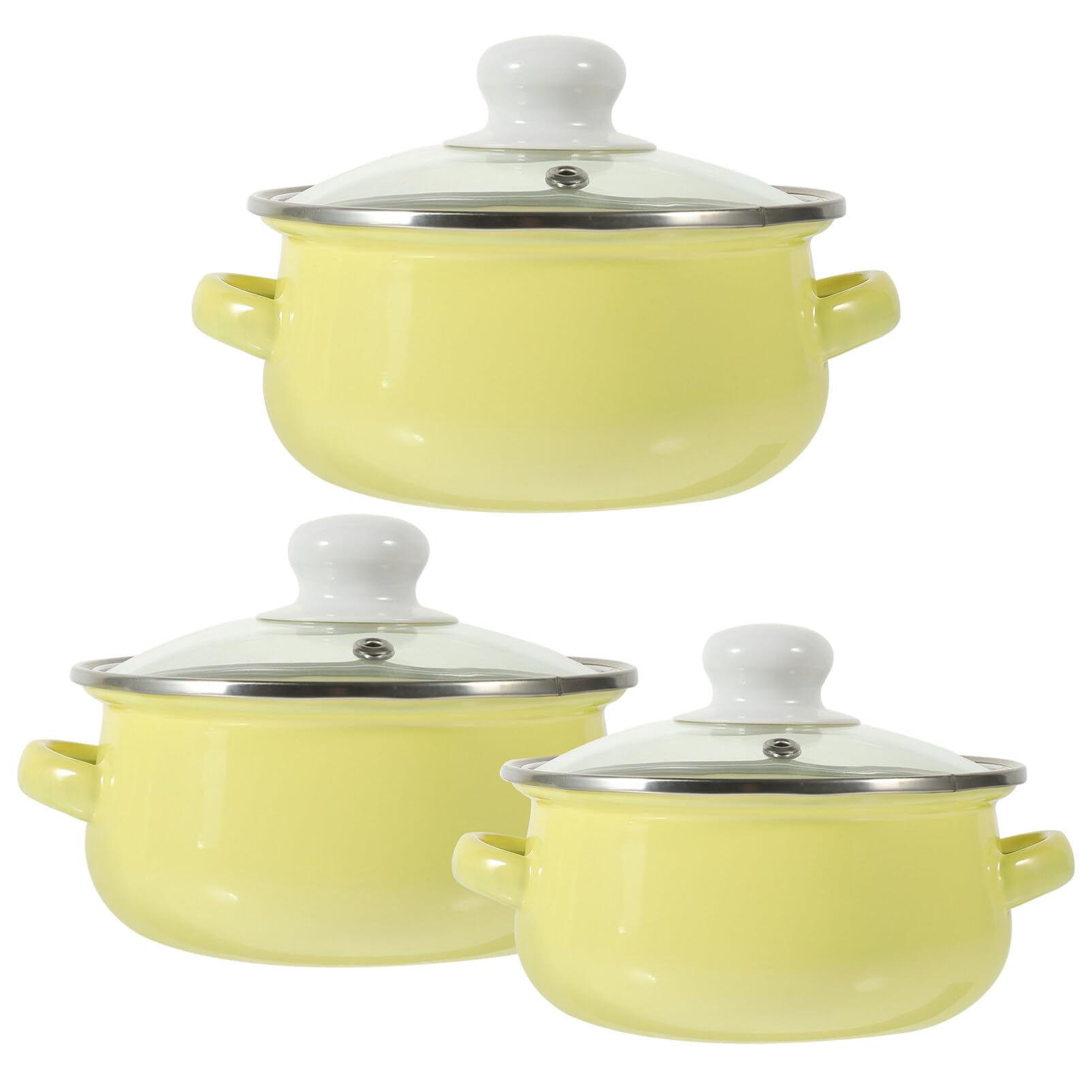 Luxshiny Enamel Stock Pot Set Enamelware Cooking Pot 3pcs Binaural Soup Pot Flat Bottom Pots with Lids Nonstick Gas Stove Cookware for Home Kitchen Restaurant Yellow