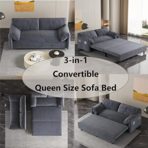 3-in-1 Multi-Functional Convertible Loveseat Sofa Bed , Comfy Upholstered Sleeper Futon Couch Pull Out Sofacama , Chaise Lounge with Adjustable Backrest , RV Furniture for Living Room Small Places