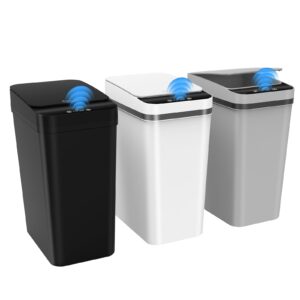 3 pack automatic small bathroom trash can with lid - 2.5 gallon touchless garbage can, motion sensor smart trash bin, slim dog proof trashcan, waterproof plastic wastebasket for bedroom office kitchen