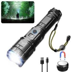 wind&moon powerful flashlights high lumens rechargeable,10000 lumen led strong handheld flashlight,ipx6 waterproof flashlight for home camping emergencies,usb battery operated,adjustable focus