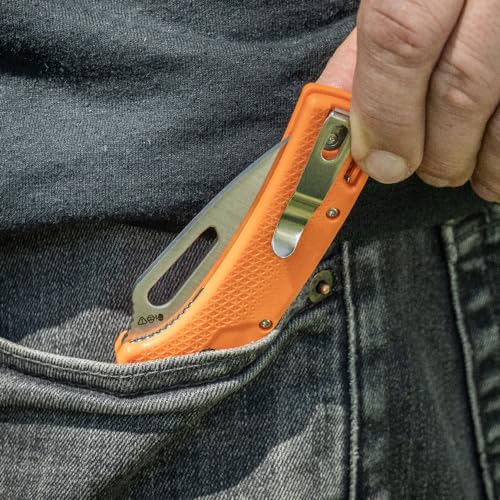 Klein Tools OFK000ORT KTO Resurgence Fishing Pocket Knife, AUS-8 Stainless Steel, Drop Point Blade, Orange Handle, Perfect EDC for Anglers