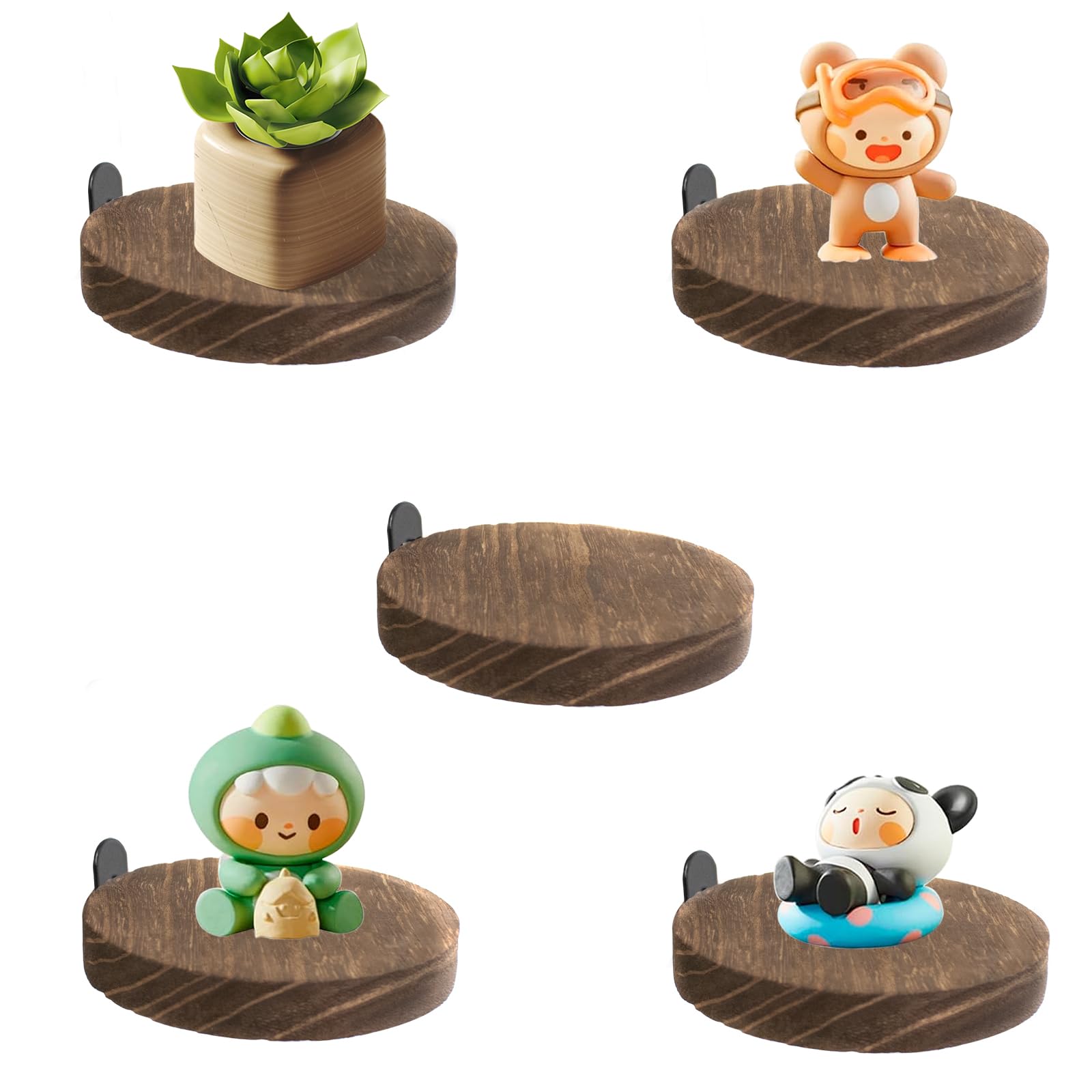 5 PCS Small Floating Shelves for Wall, Carbonized Wood Circle Shelf 3.9 Inch Mini Wall Shelf Decor Display Ledges Room Decor Plant Display Mounted Corner Storage for Kitchen Bathroom Bedroom