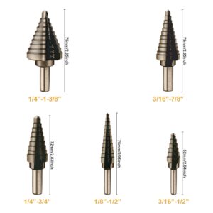 Aleric Step Drill Bit Set - 5 Pcs HSS Titanium Step Drill Bits,High Speed Steel Step Bits for Metal,Wood,Plastic, Step Bit,Multiple Size Hole Cutting Drilling Cone Unibit Step Drill Bit for DIY Lovers