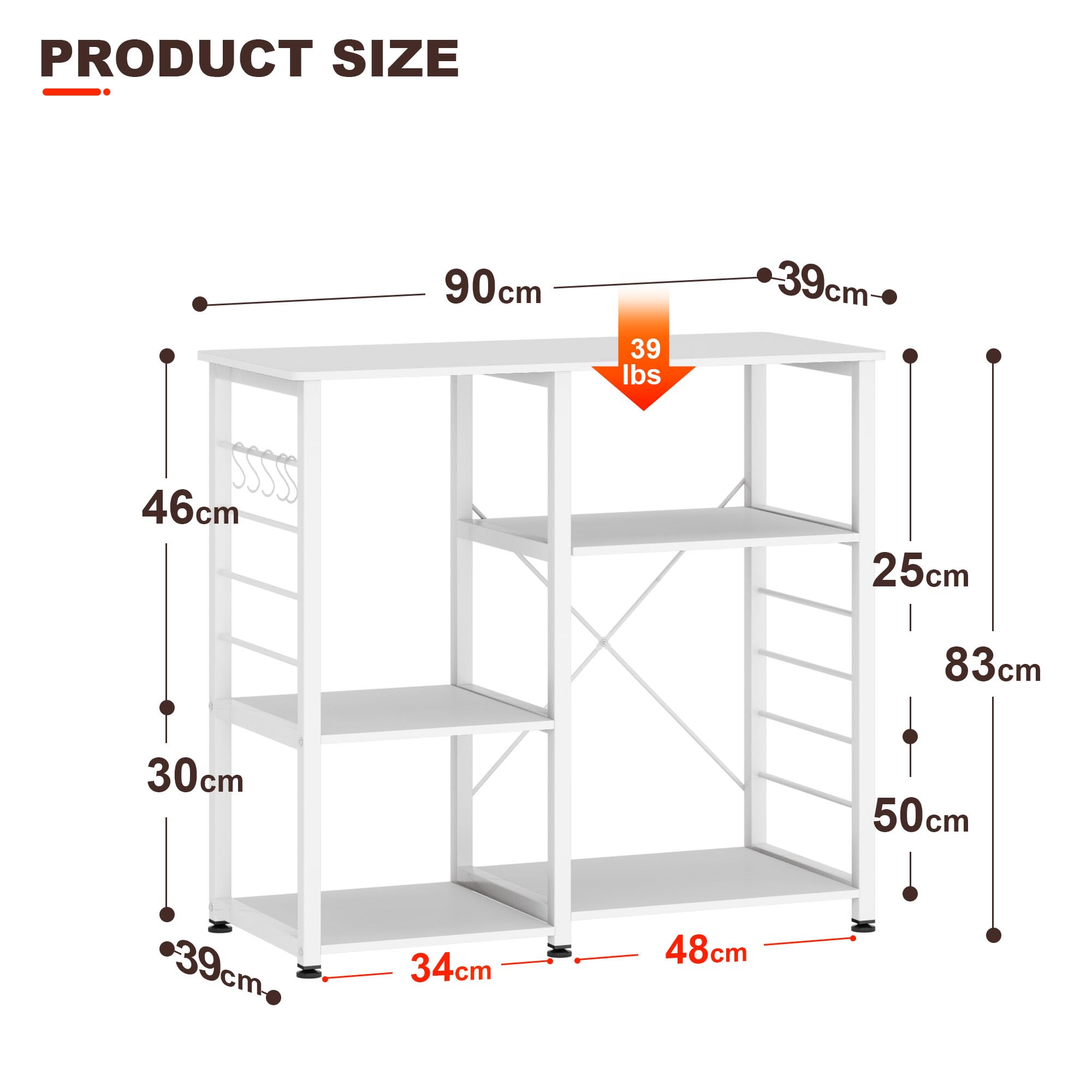 DlandHome 35.4 inches Microwave Cart Stand Kitchen Utility Storage 3-Tier for Baker Rack & Spice Rack Organizer Workstation Shelf,White