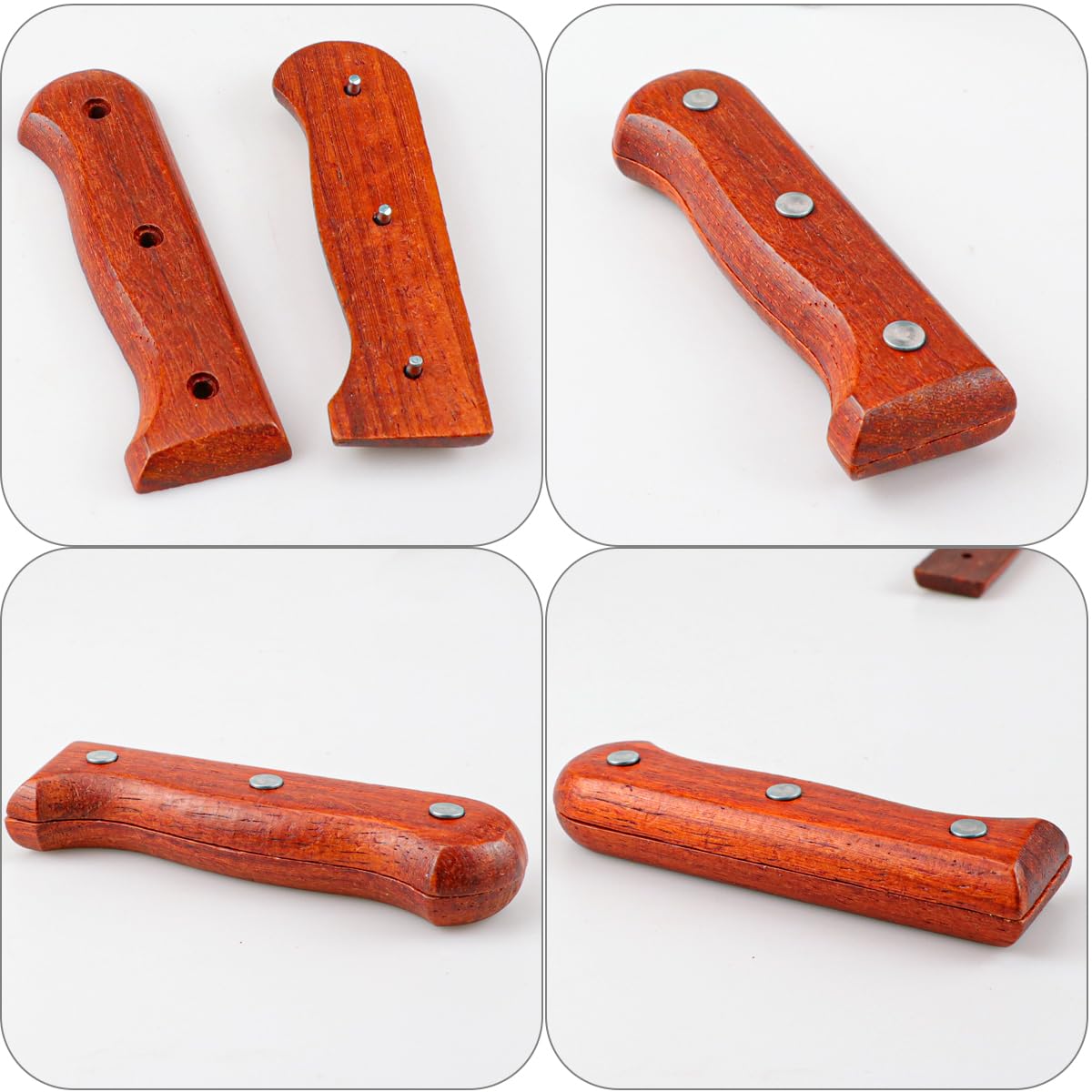 DOERDO 1Pair Wood Knife Handle Cutter Handle Replacement Kitchen Cutter Hand Grips with Nuts Rivets, 11.4CM