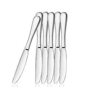 atb dinner knives set, stainless steel table knife, butter spreder, 2/4/6 pieces mirror polished dinner knife, sturdy and dishwasher safe, silverware cutlery (6 pcs)