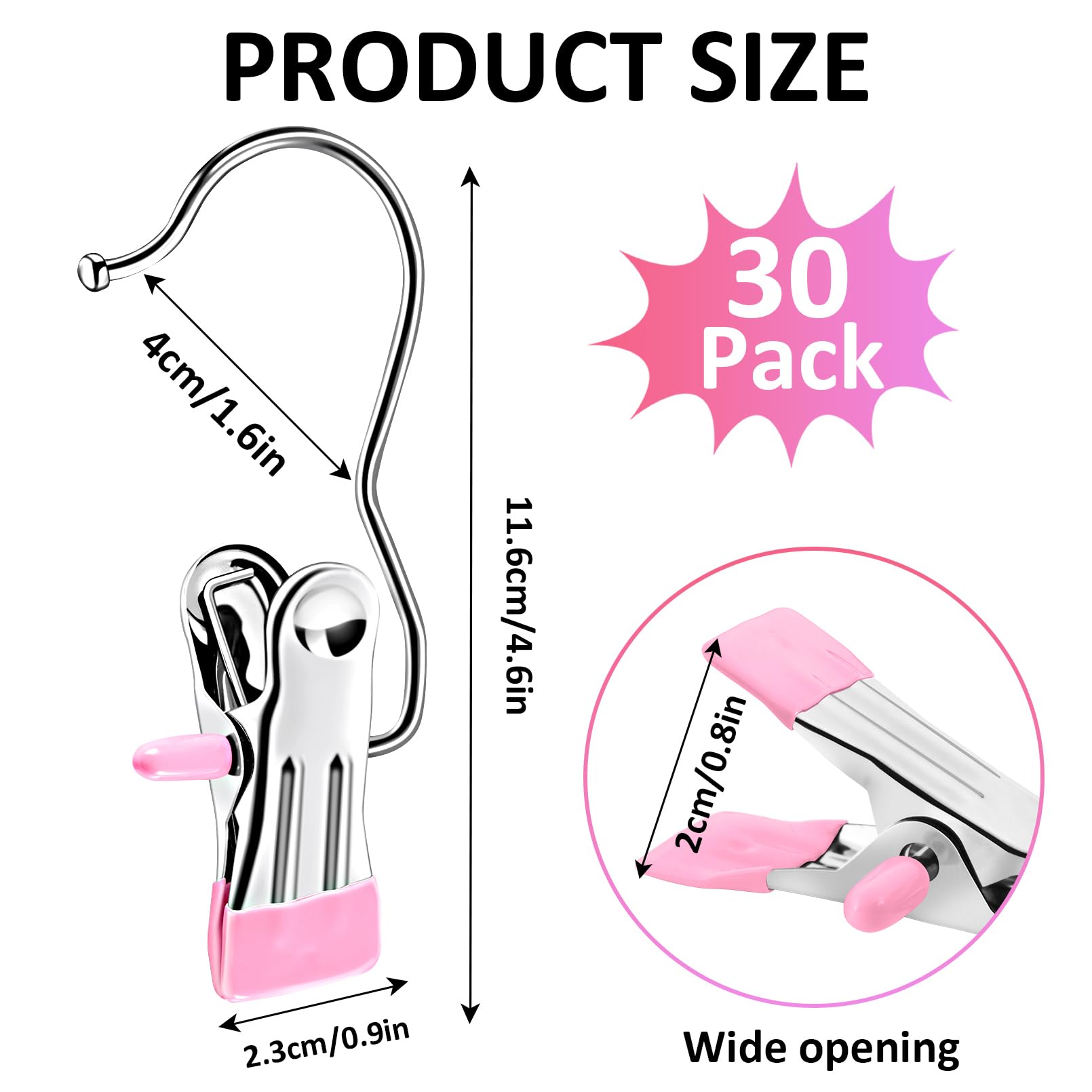 Yihurlm Boot Hangers for Closet,30 Pack Laundry Hooks with Clips,Stainless Steel Boot Hanger Clips,Portable Hangers Single Clip Space Saving Boot Clips for Hanging (Pink)