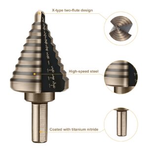 Aleric Step Drill Bit Set - 5 Pcs HSS Titanium Step Drill Bits,High Speed Steel Step Bits for Metal,Wood,Plastic, Step Bit,Multiple Size Hole Cutting Drilling Cone Unibit Step Drill Bit for DIY Lovers