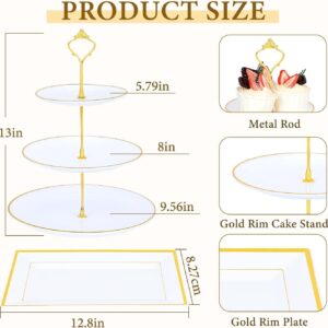 DI QIU REN 8PCS Cake Stand Set, Plastic Cupcake Stands with Gold Rim, Dessert Display Stands Set for Wedding Birthday Party Baby ShowerTea Party