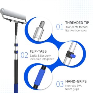 SKGPOLE 3FT Telescopic Paint Roller Pole, Multi-Function Paint Roller Kit with Lightweight Sturdy Aluminum 1-3FT Telescopic Extension Pole, House Paint Roller Brush for Walls, Ceiling, Decks, Doors