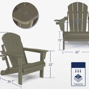 ABCPATIO Folding Plastic Adirondack Chair - Outdoor Weather Resistant Adirondack Chairs with Cup Holder, Stackable Seating for Patio, Porch, Deck, Pool, Garden, Backyard (Seat Width 21.6", Dark Brown)