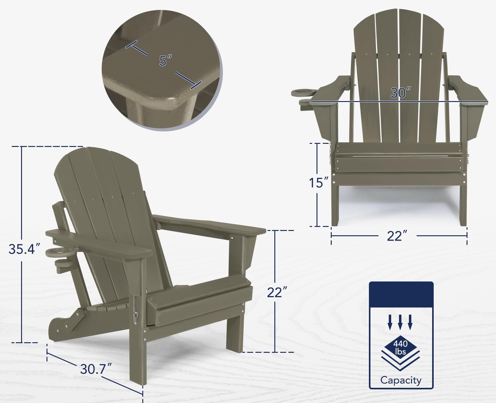 ABCPATIO Folding Plastic Adirondack Chair - Outdoor Weather Resistant Adirondack Chairs with Cup Holder, Stackable Seating for Patio, Porch, Deck, Pool, Garden, Backyard (Seat Width 21.6", Dark Brown)