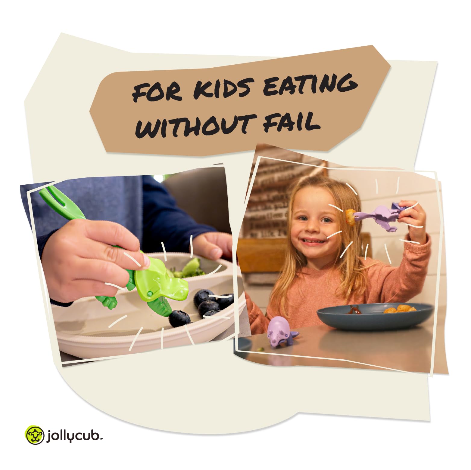 Jollycub® Interactive Toddler Utensils, Dino Chomperware™, Kids Silverware Set, BPA Free, Made in USA (Leafy Greens)