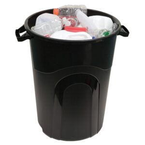 DayGo 32 Gallon Heavy Duty Plastic Garbage Can, Included Lid, Indoor/Outdoor, Black