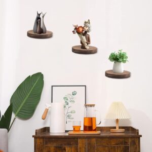 5 PCS Small Floating Shelves for Wall, Carbonized Wood Circle Shelf 3.9 Inch Mini Wall Shelf Decor Display Ledges Room Decor Plant Display Mounted Corner Storage for Kitchen Bathroom Bedroom