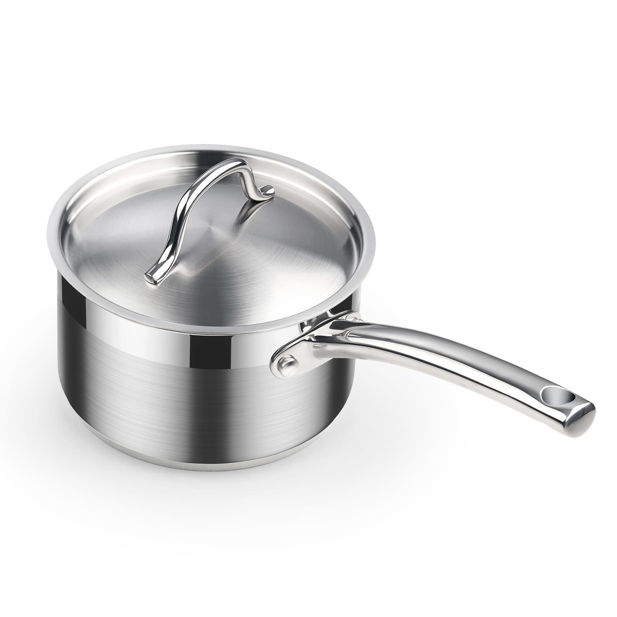 Cooks Standard Saucepan with Lid 18/10 Stainless Steel, 2-Quart Professional Sauce pot Mini Milk Pan, Oven Safe 500℉, Compatible with All Stovetops